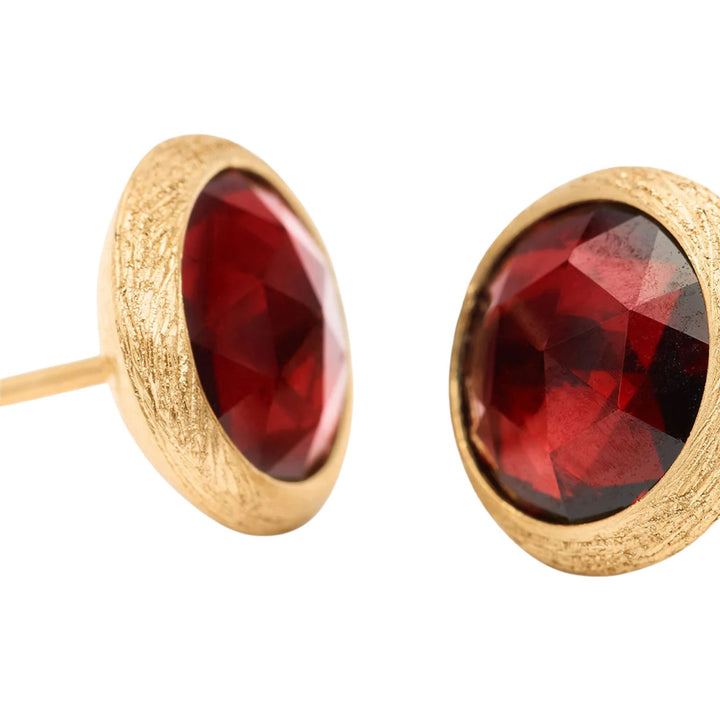Jaipur Color Red Garnet Stud Earrings 18K YG