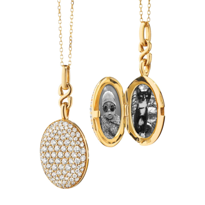 Slim "Kitt" 18K Gold Diamond Locket Necklace on 17" Chain