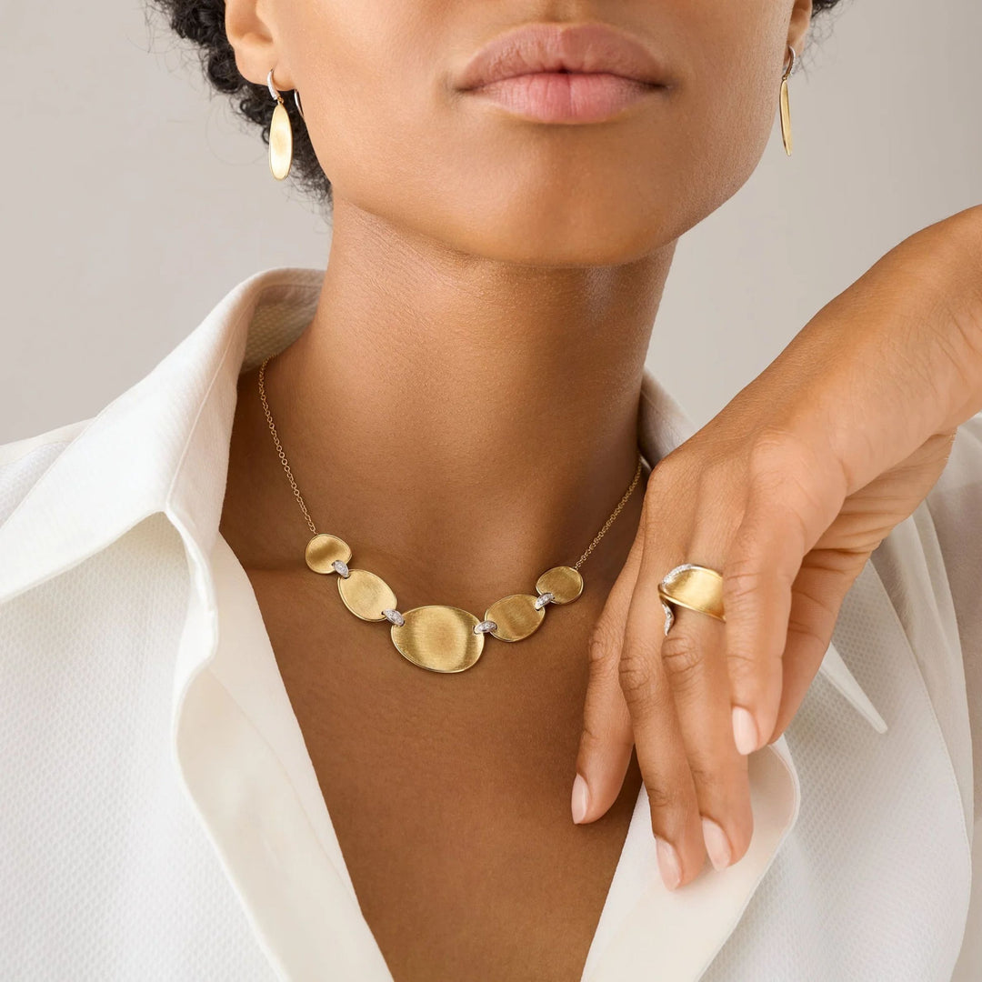 Lunaria Gold Petal Halfsie Necklace with Diamonds 18K YG