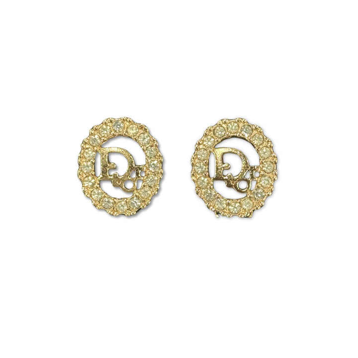Christian Dior CD Crystal Earrings in Gold