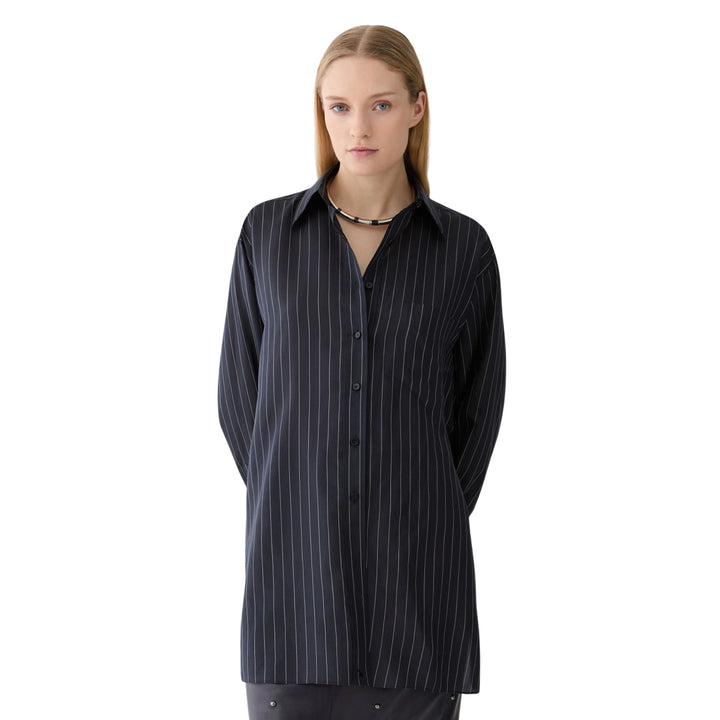 Pinstripe Silk Convertible Wrap Blouse