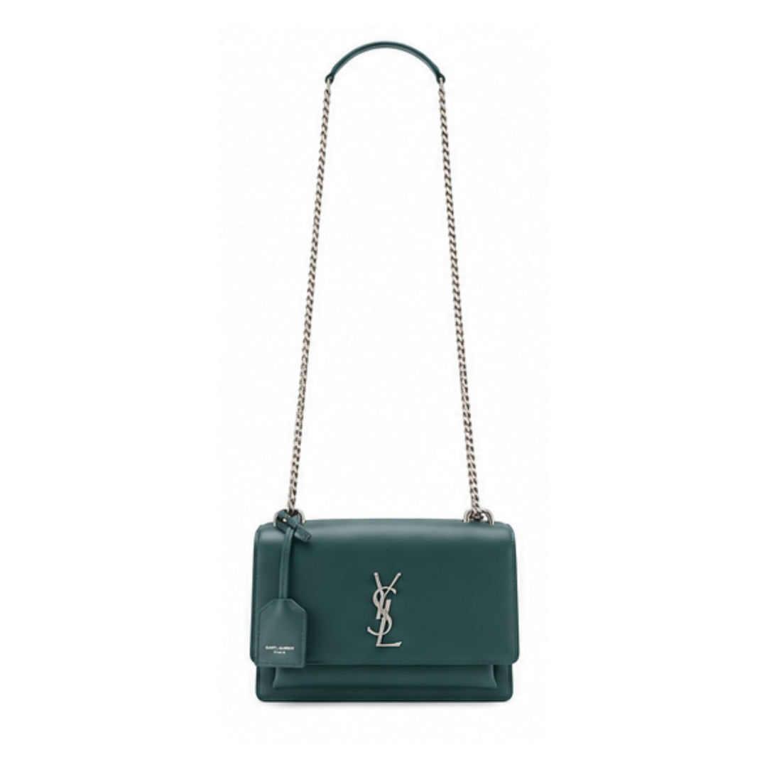 YSL Medium Sunset Bag in Green Calfskin