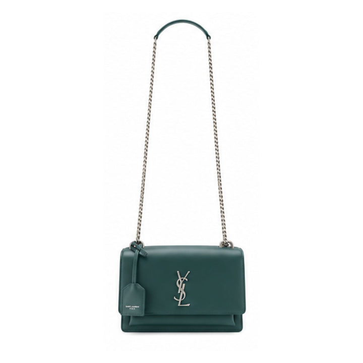 YSL Medium Sunset Bag in Green Calfskin