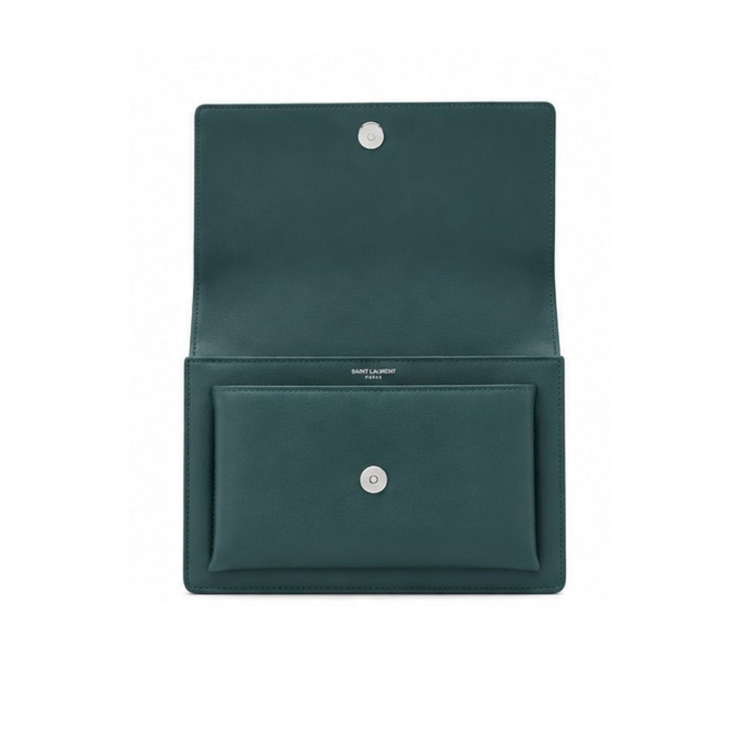YSL Medium Sunset Bag in Green Calfskin