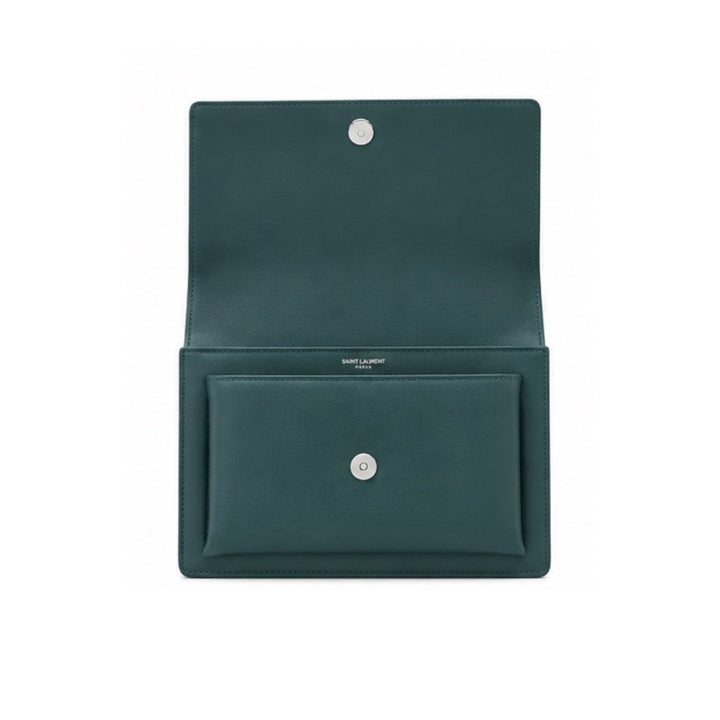 YSL Medium Sunset Bag in Green Calfskin