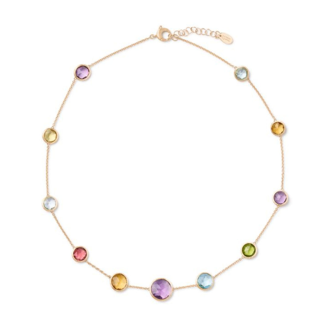 Jaipur Color Engraved Gold Gemstone Necklace 18K YG