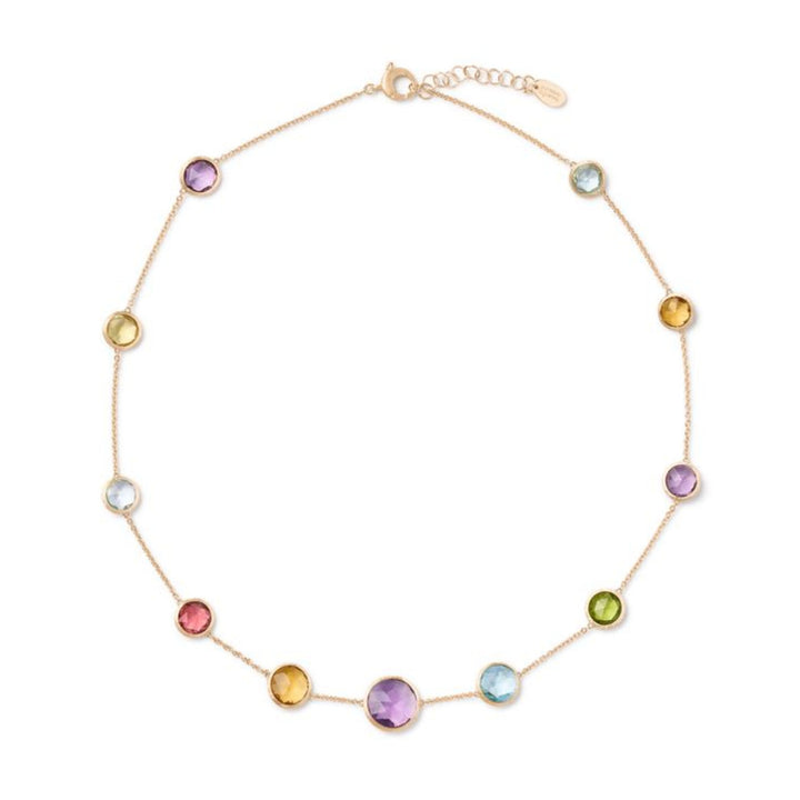 Jaipur Color Engraved Gold Gemstone Necklace 18K YG