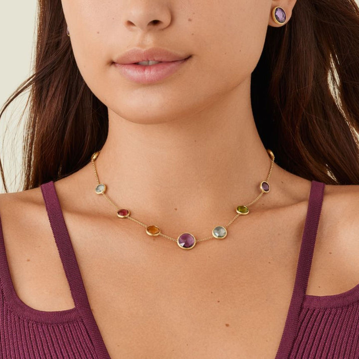 Jaipur Color Engraved Gold Gemstone Necklace 18K YG