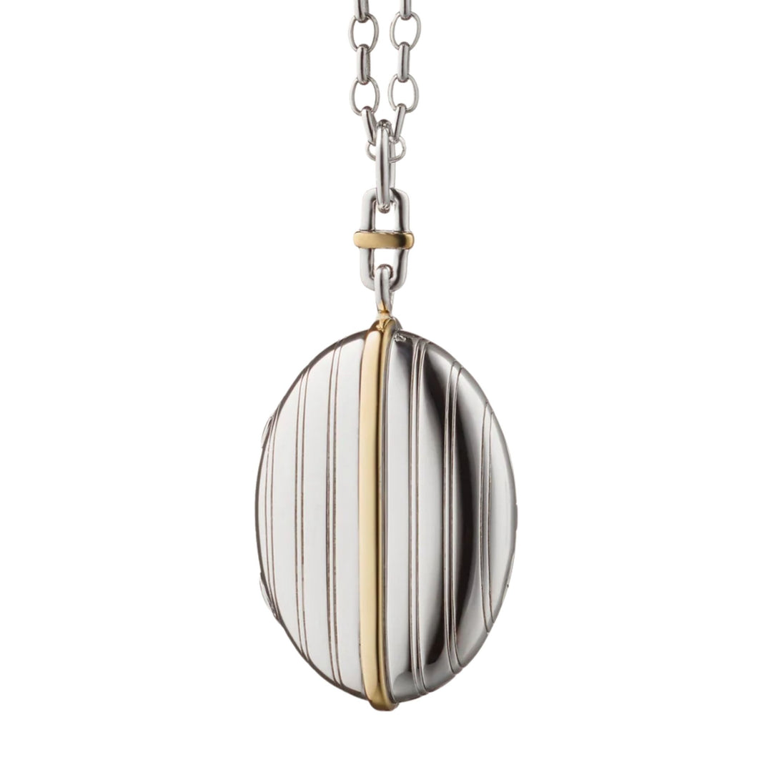 Two-Tone Four Image Pinstripe Locket in 32" Belcher Chain