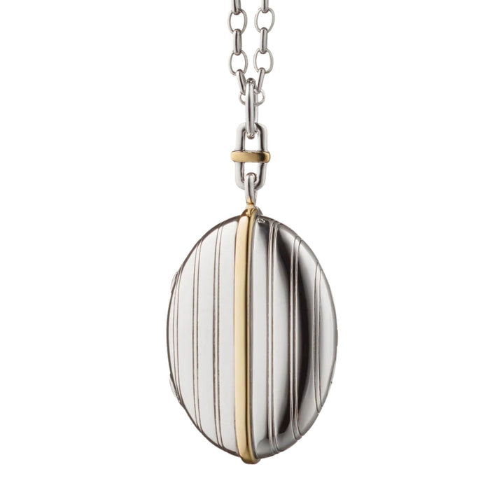 Two-Tone Four Image Pinstripe Locket in 32" Belcher Chain