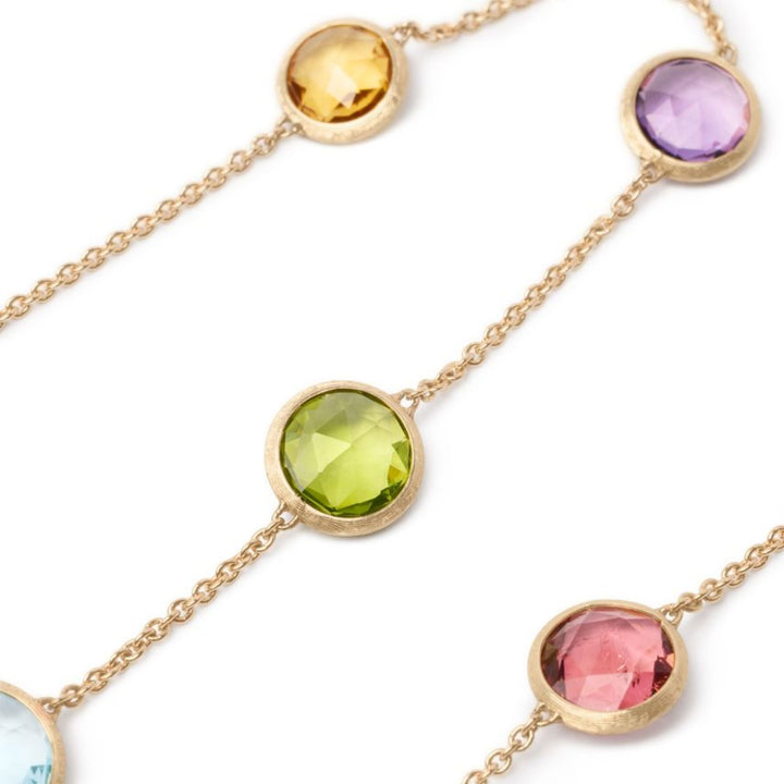 Jaipur Color Engraved Gold Gemstone Necklace 18K YG