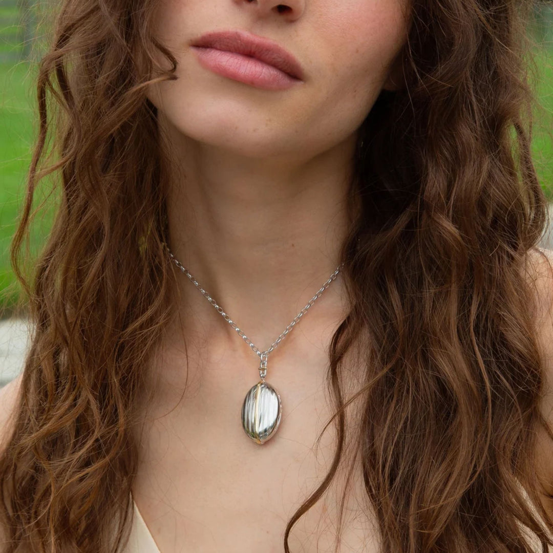 Two-Tone Four Image Pinstripe Locket in 32" Belcher Chain