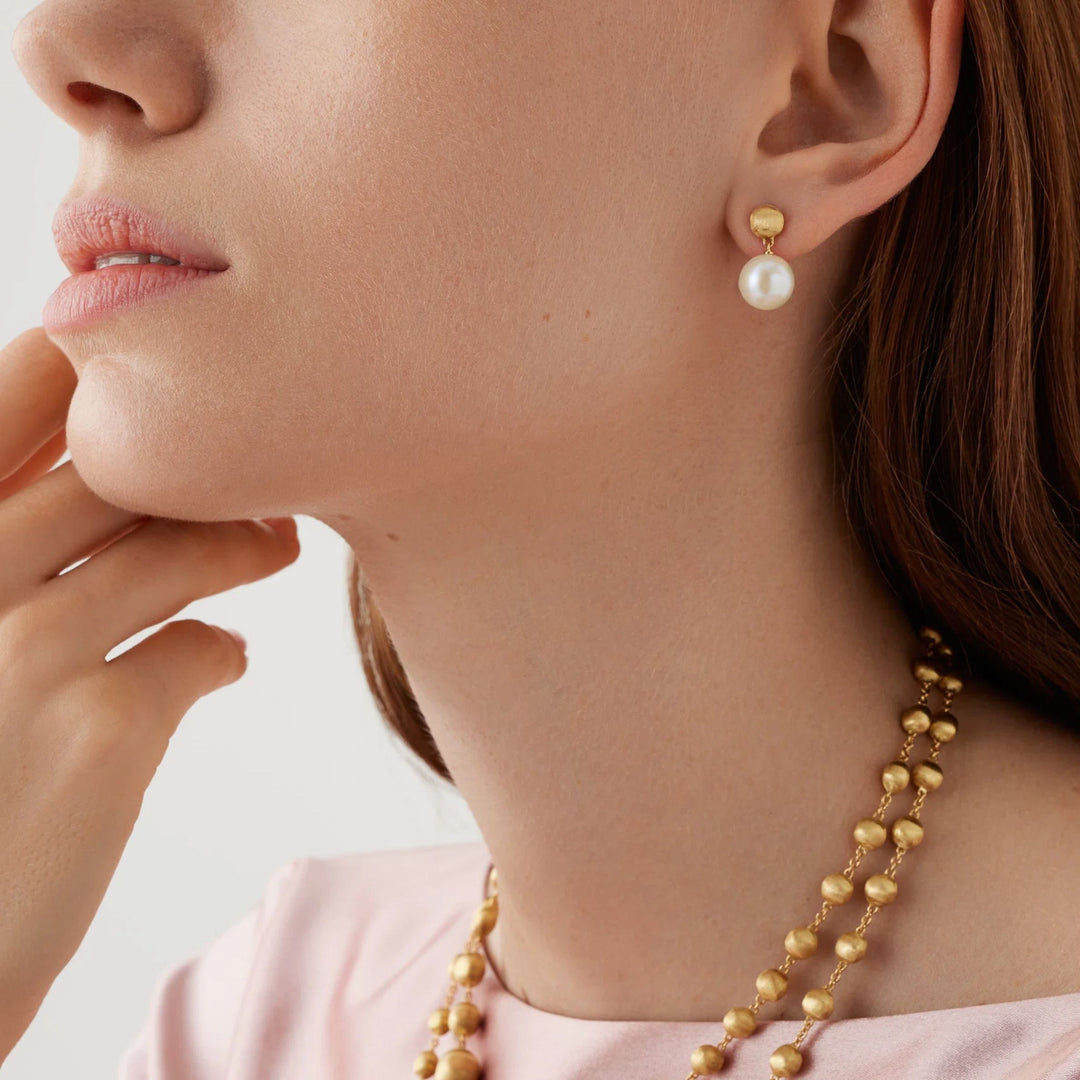 Africa Baroque White Pearl Earrings 18K YG