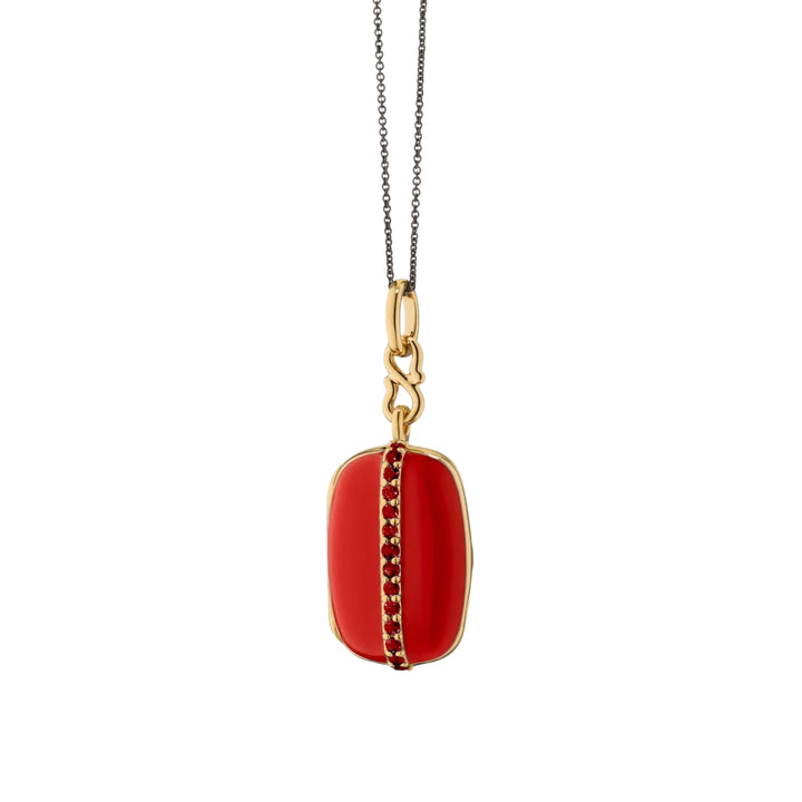 18K YG Vermeil Locket with Red Enamel & Rubies