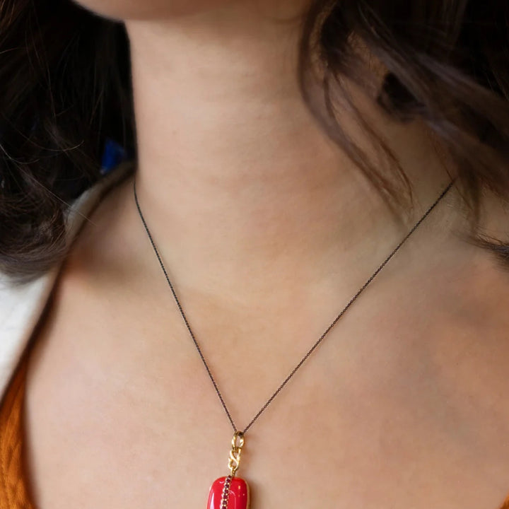18K YG Vermeil Locket with Red Enamel & Rubies