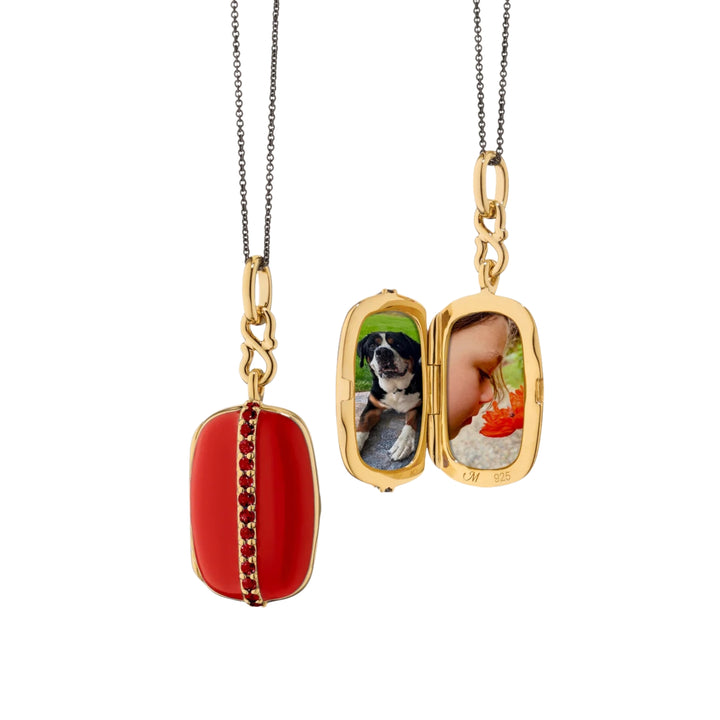 18K YG Vermeil Locket with Red Enamel & Rubies