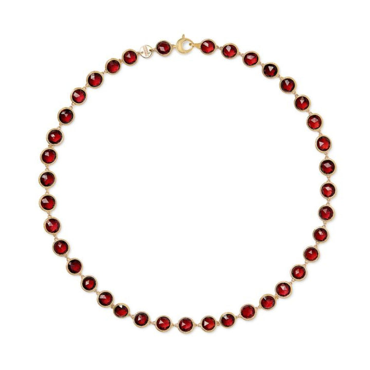 Jaipur Color Engraved Red Garnet Stone Necklace 18K YG