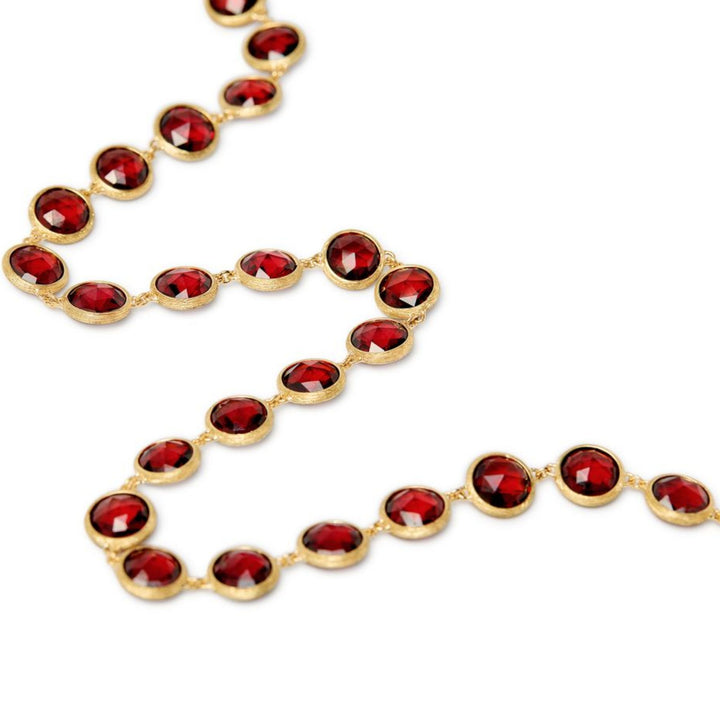 Jaipur Color Engraved Red Garnet Stone Necklace 18K YG