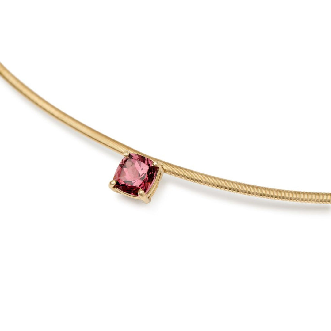 Masai Gold Coil Necklace with Pink Tourmaline Station 18K YG