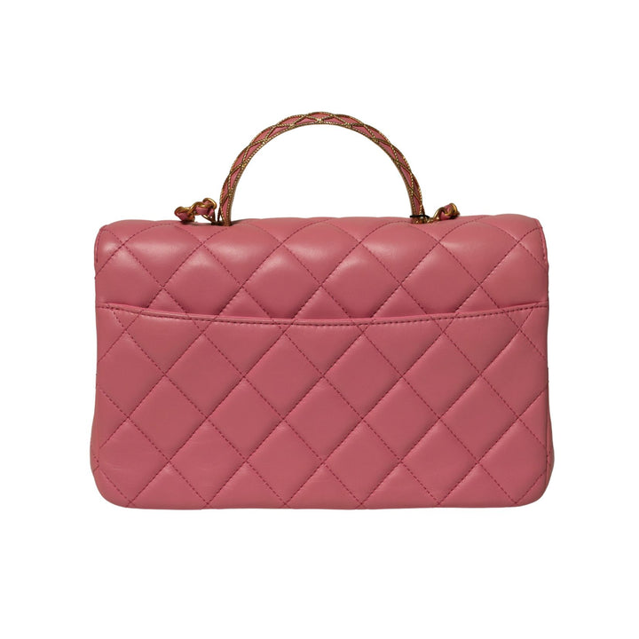 Chanel Pink Lambskin Top Handle Rectangular Flap Small