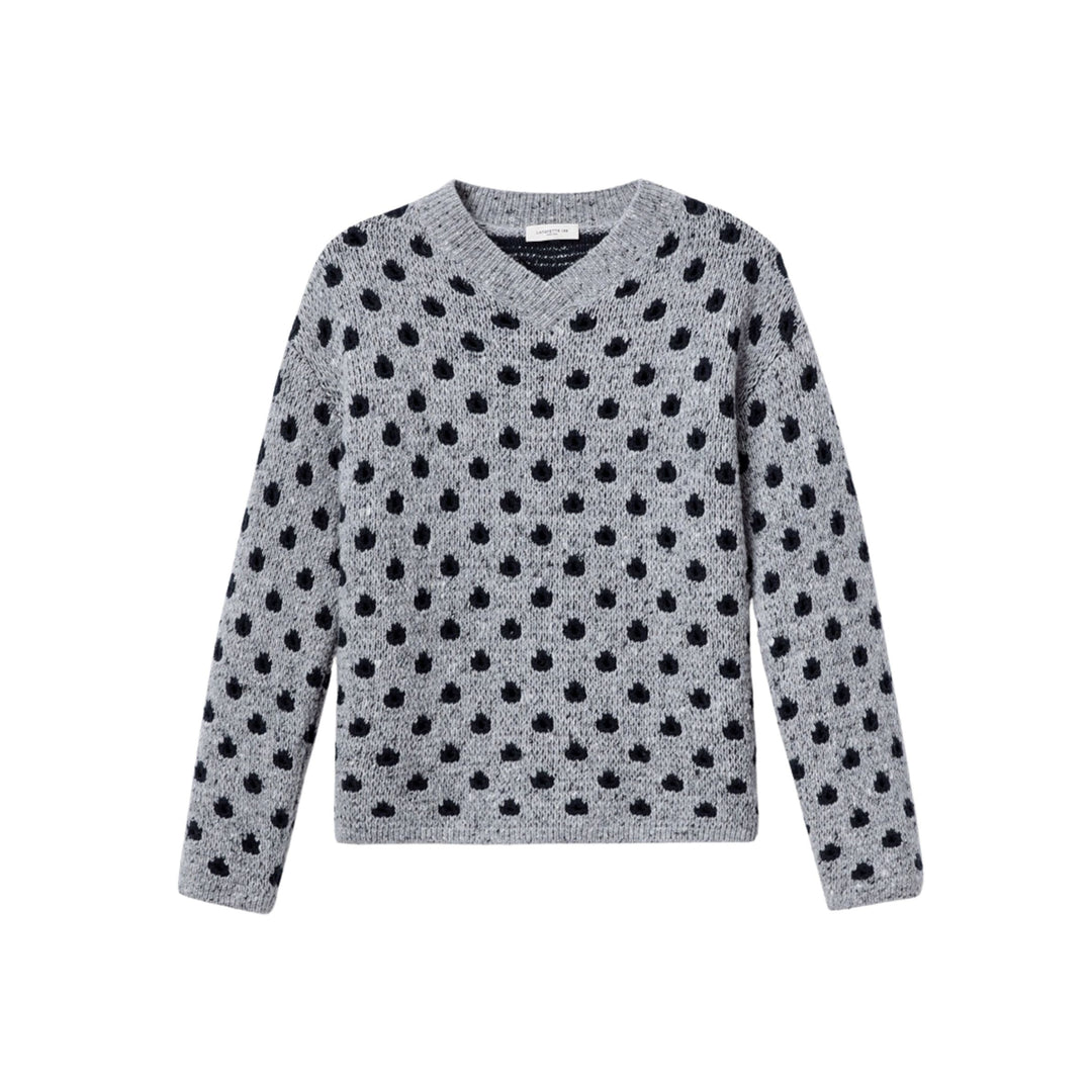 Dot Jacquard V-Neck Sweater