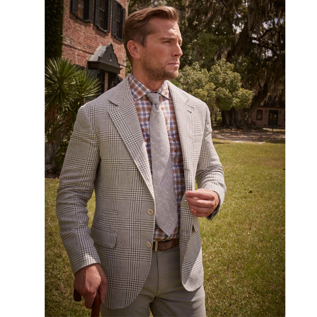 Greige Plaid Sport Coat - Perla - e54R