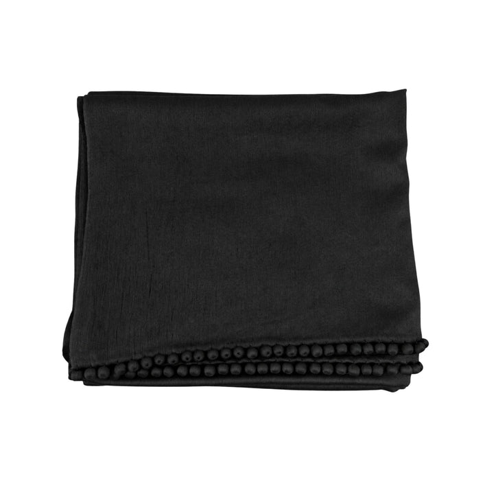 Satin Weave Stole with Satin Ball Fringe in Black