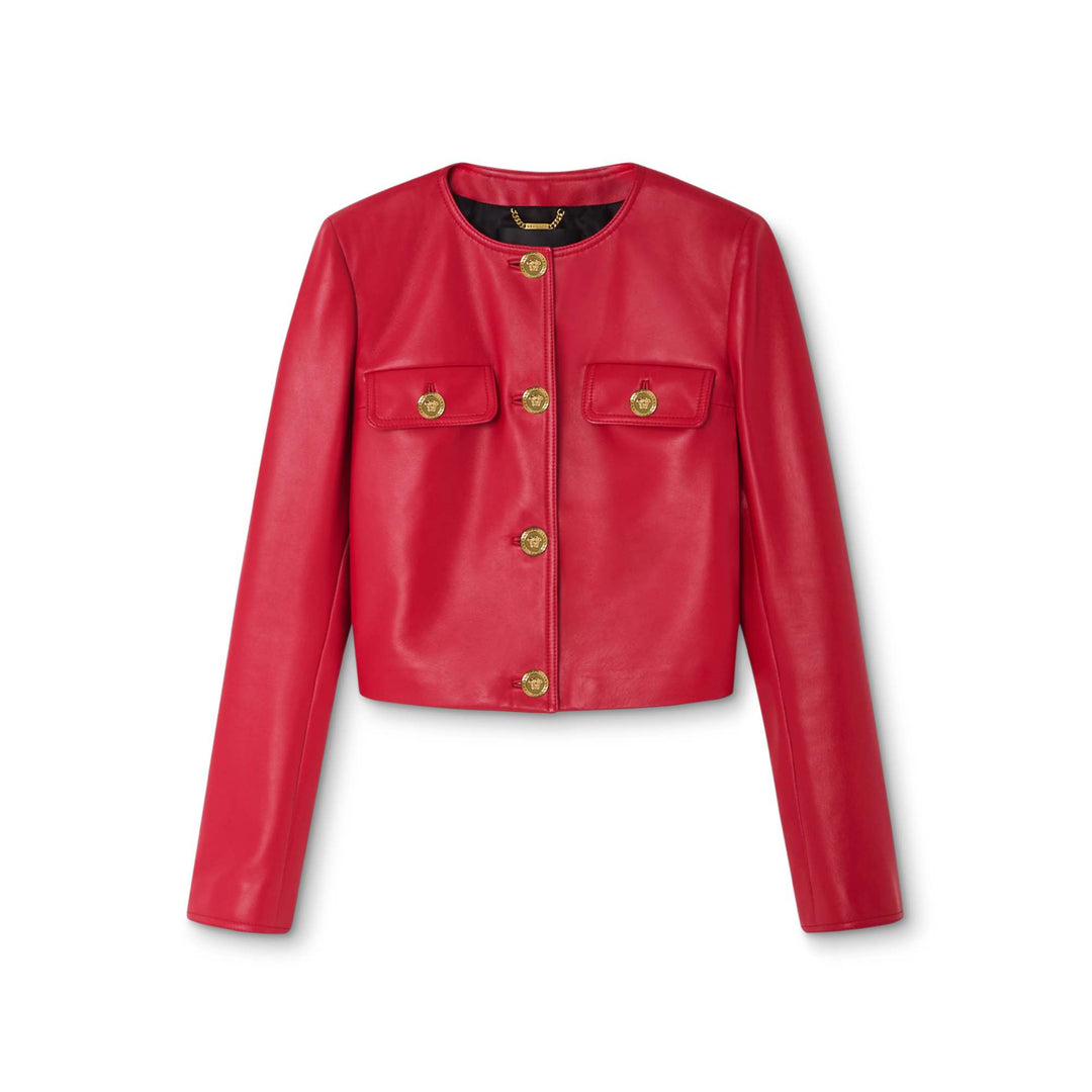 Red Leather Cardigan Jacket