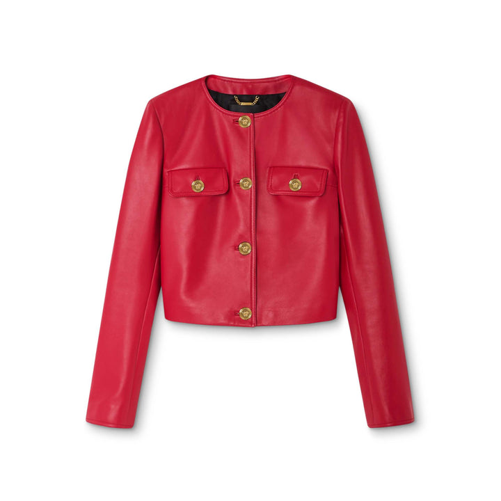 Red Leather Cardigan Jacket