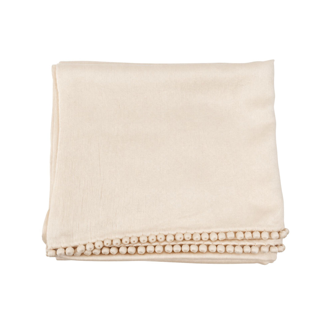 Satin Weave Stole with Satin Ball Fringe in Ivory