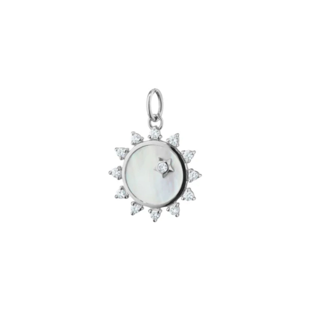 S/S MOP SUN CHARM WITH WHITE SAPPHIRES