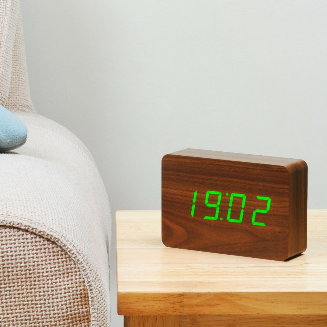 Brick Walnut Click Clock - Red LED