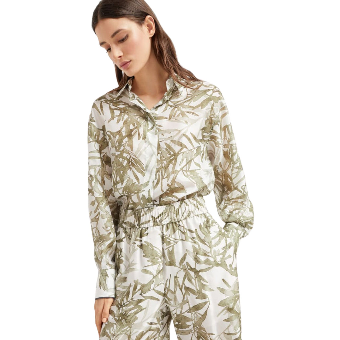 Silk herbarium print pongee pyjama-style loose trousers
