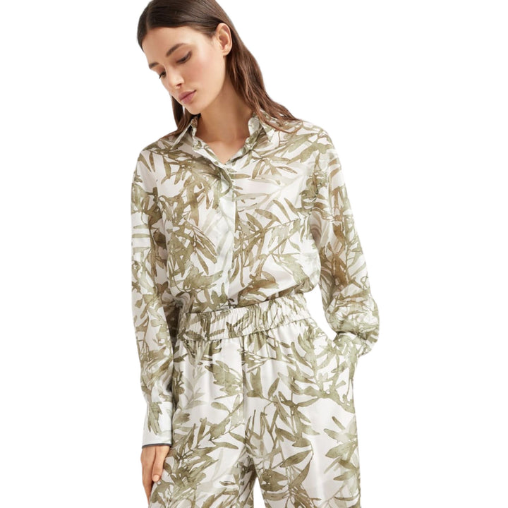 Silk herbarium print pongee pyjama-style loose trousers