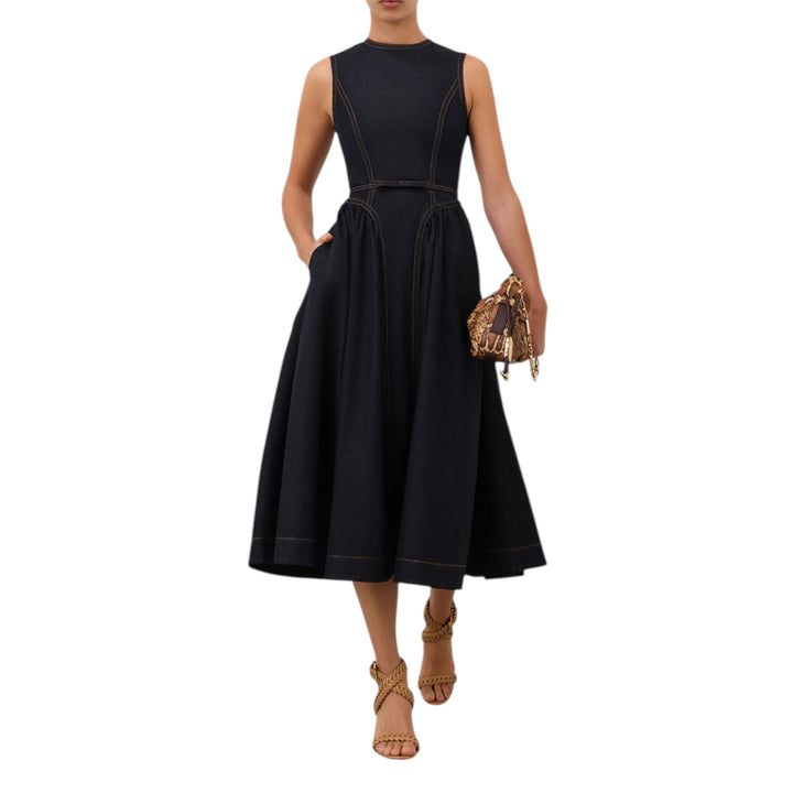Denim Panelled Midi Dress