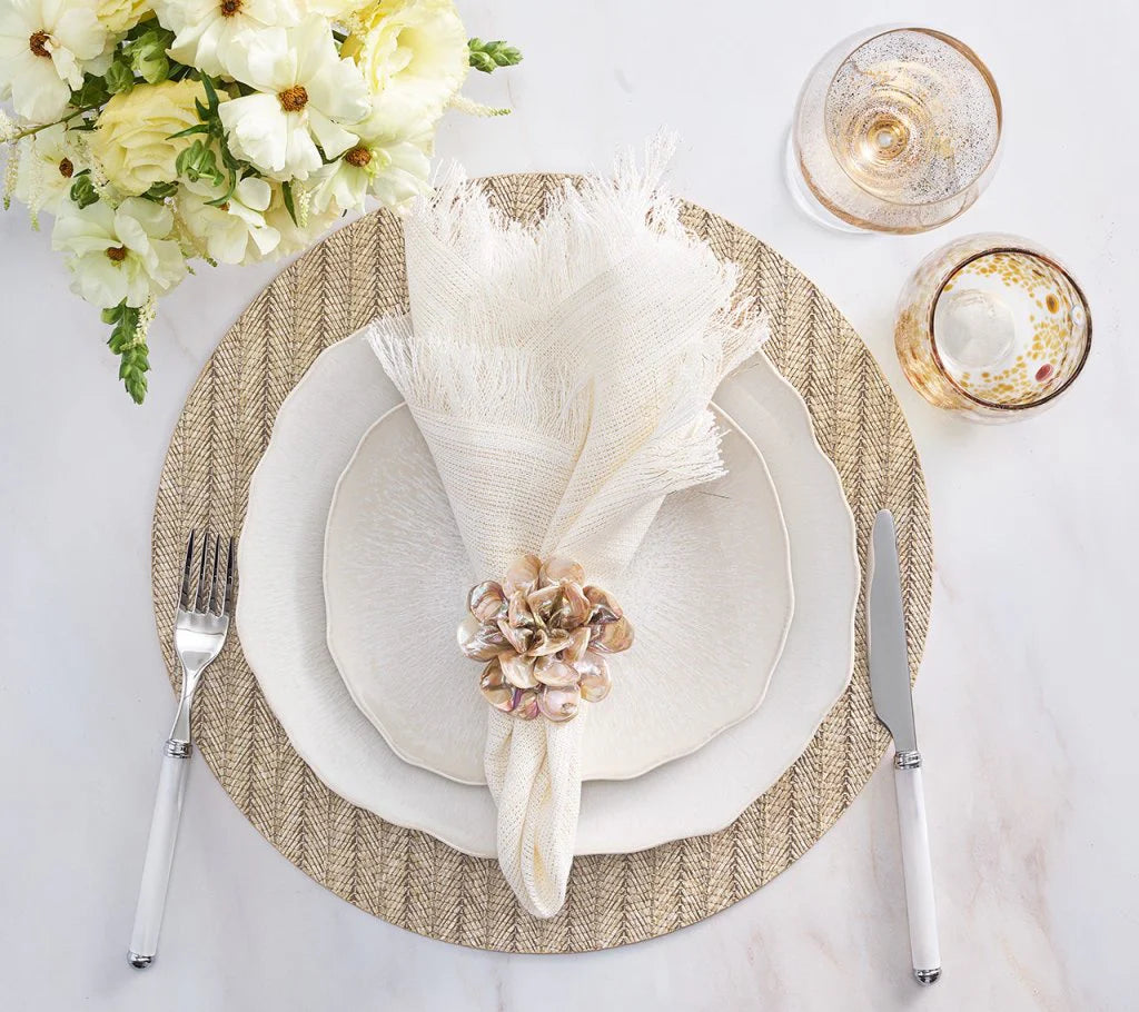 Fringe Napkin in White and Gold - White/Gold - NONE
