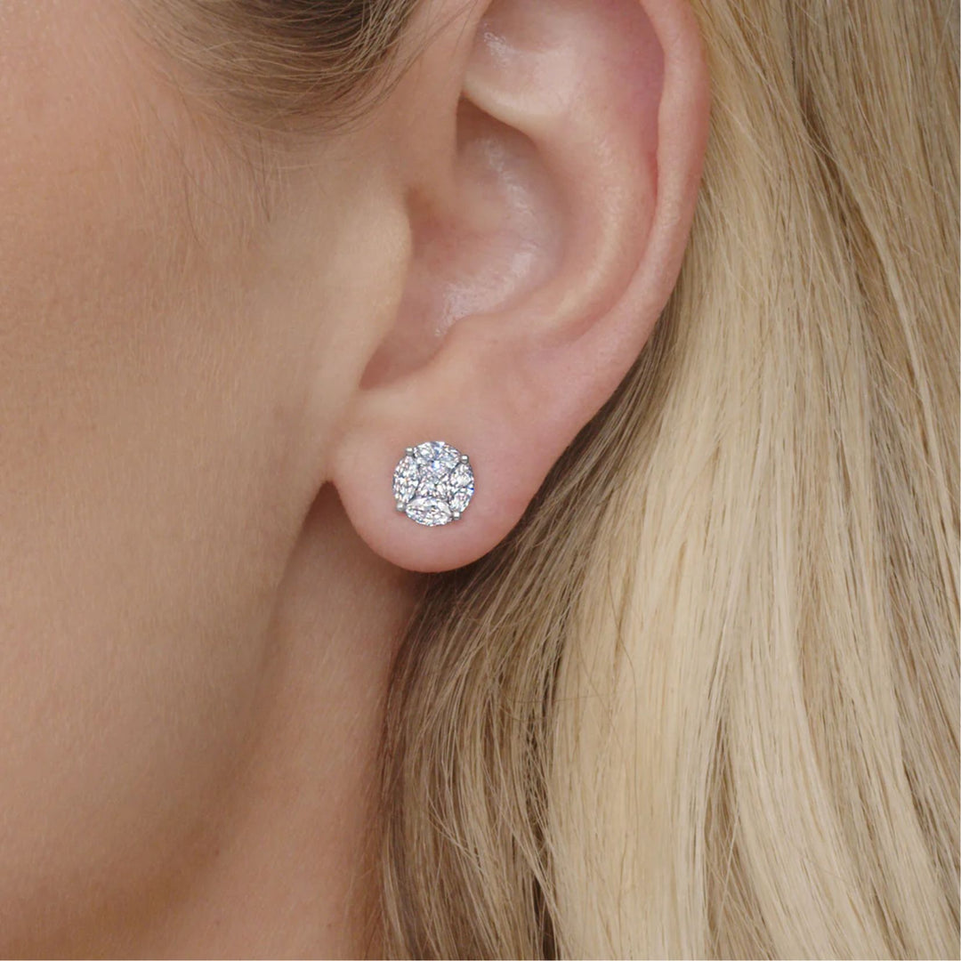 Sunburst Round Illusion Diamond Earrings