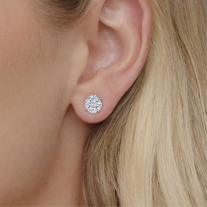 Sunburst Round Illusion Diamond Earrings