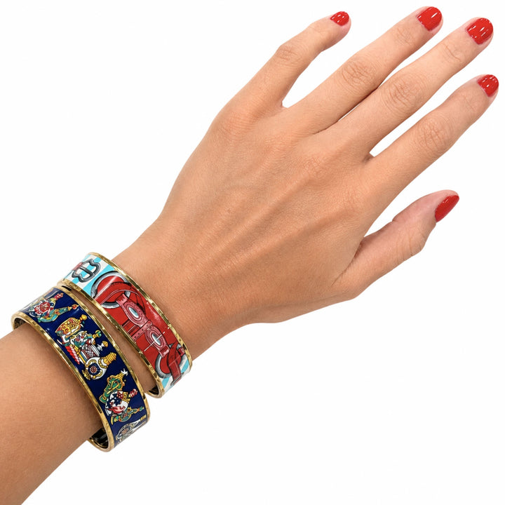 Hermès Wide Enamel Bangle in Blue