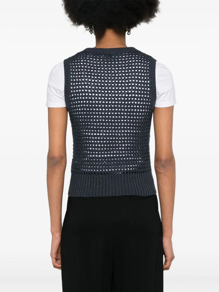 Pailette Net Knitted Vneck Vest