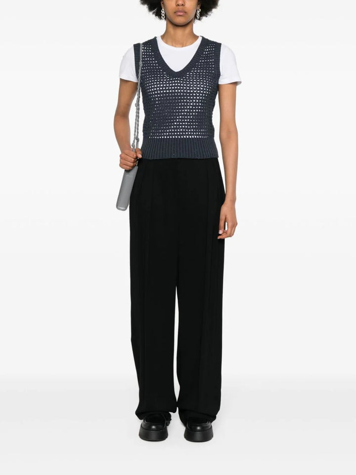 Pailette Net Knitted Vneck Vest
