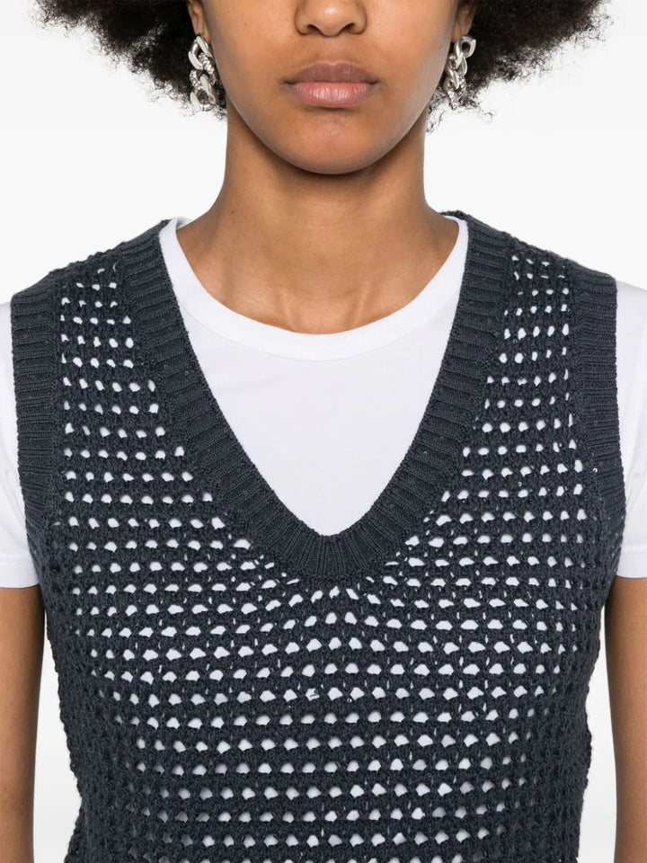 Pailette Net Knitted Vneck Vest