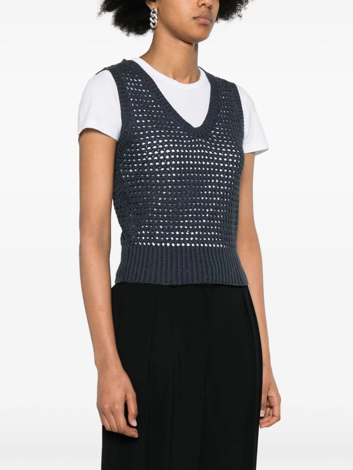 Pailette Net Knitted Vneck Vest