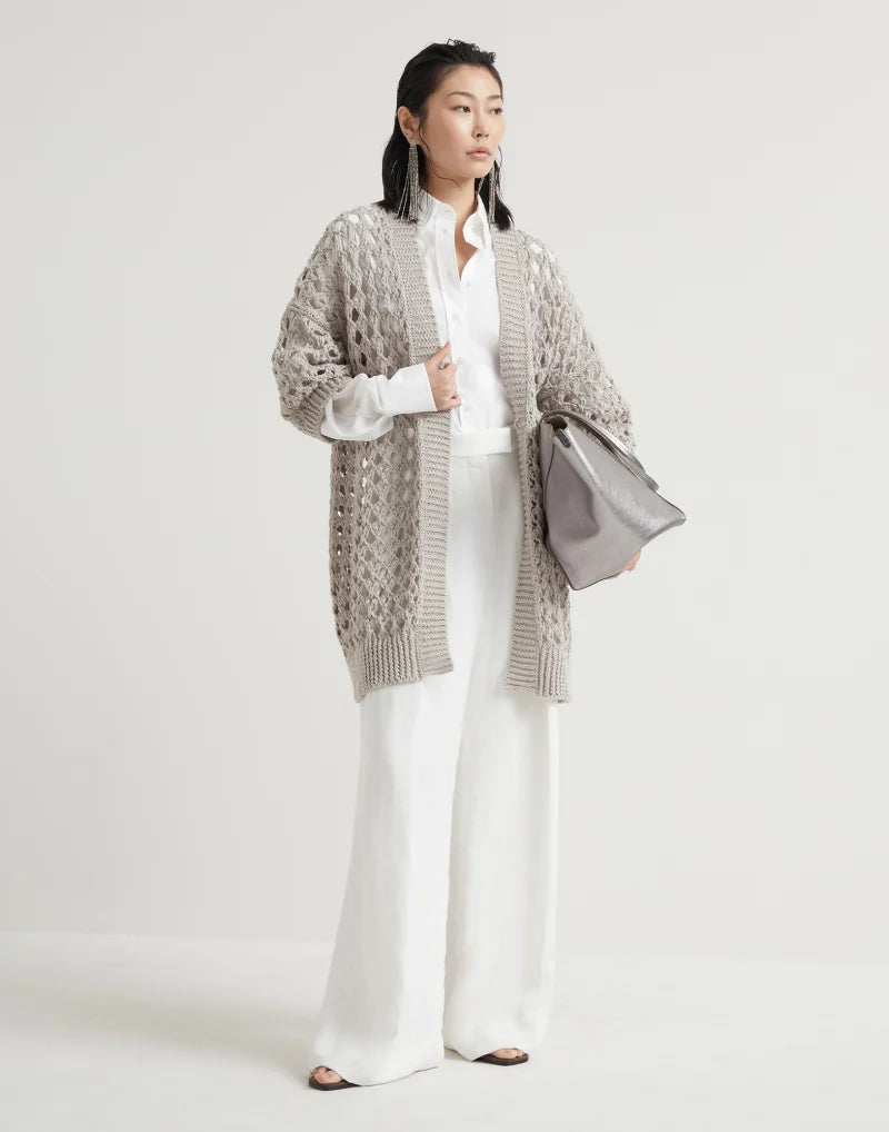 Jute and Cotton Mesh Cardigan