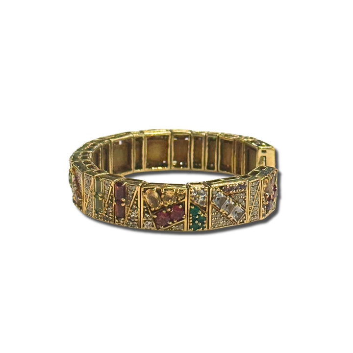 Multi Gemstone Gold Cuff