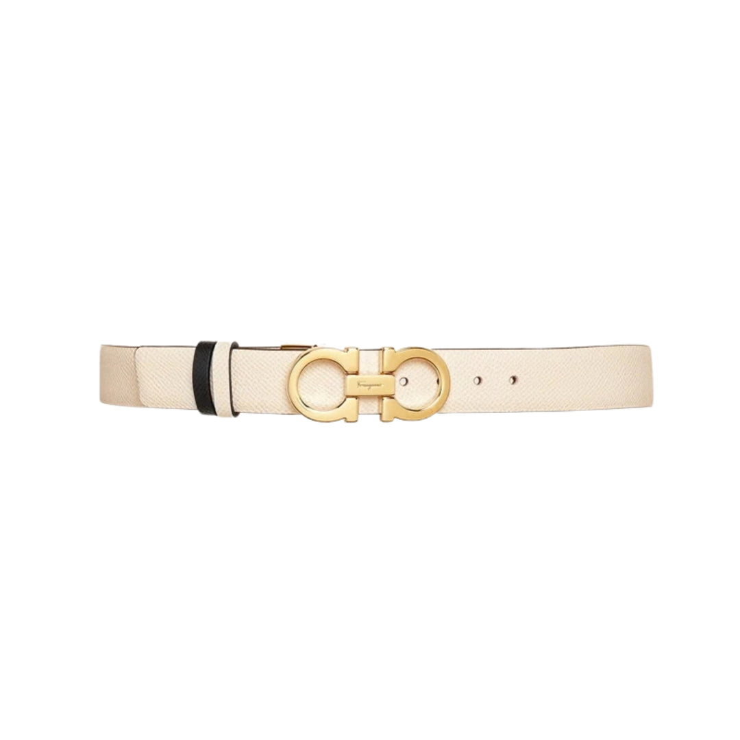 25mm Belt w. Reversible Gancini - Bone/Black (Gold Hardware)