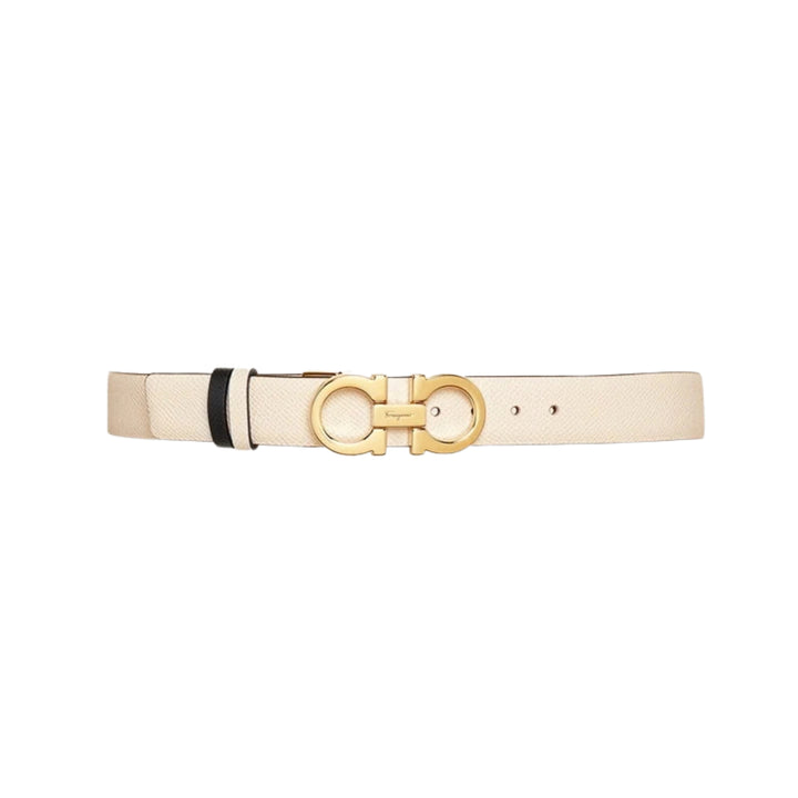 25mm Belt w. Reversible Gancini - Bone/Black (Gold Hardware)