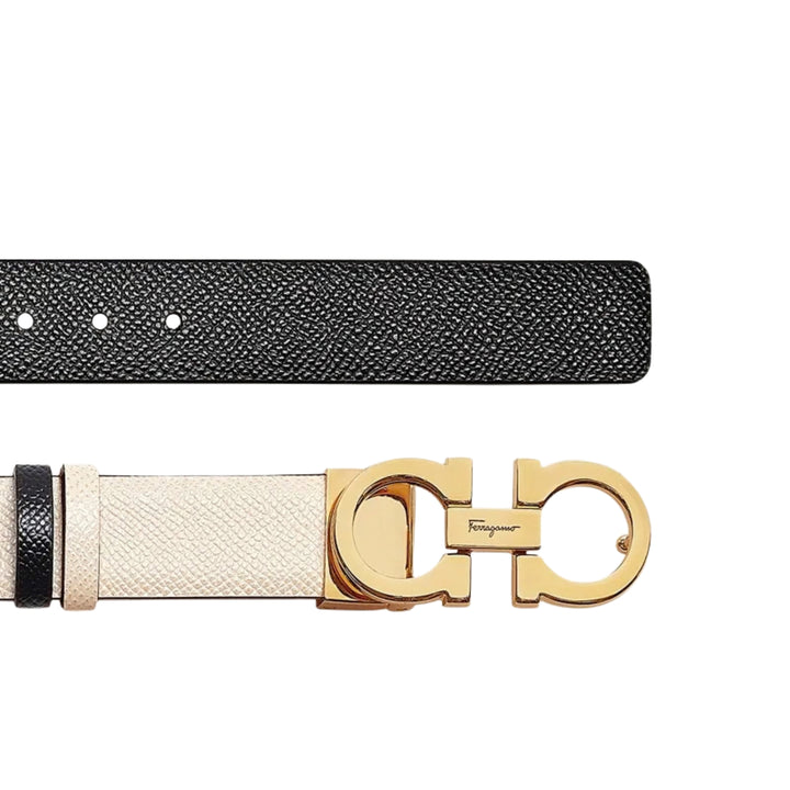 25mm Belt w. Reversible Gancini - Bone/Black (Gold Hardware)