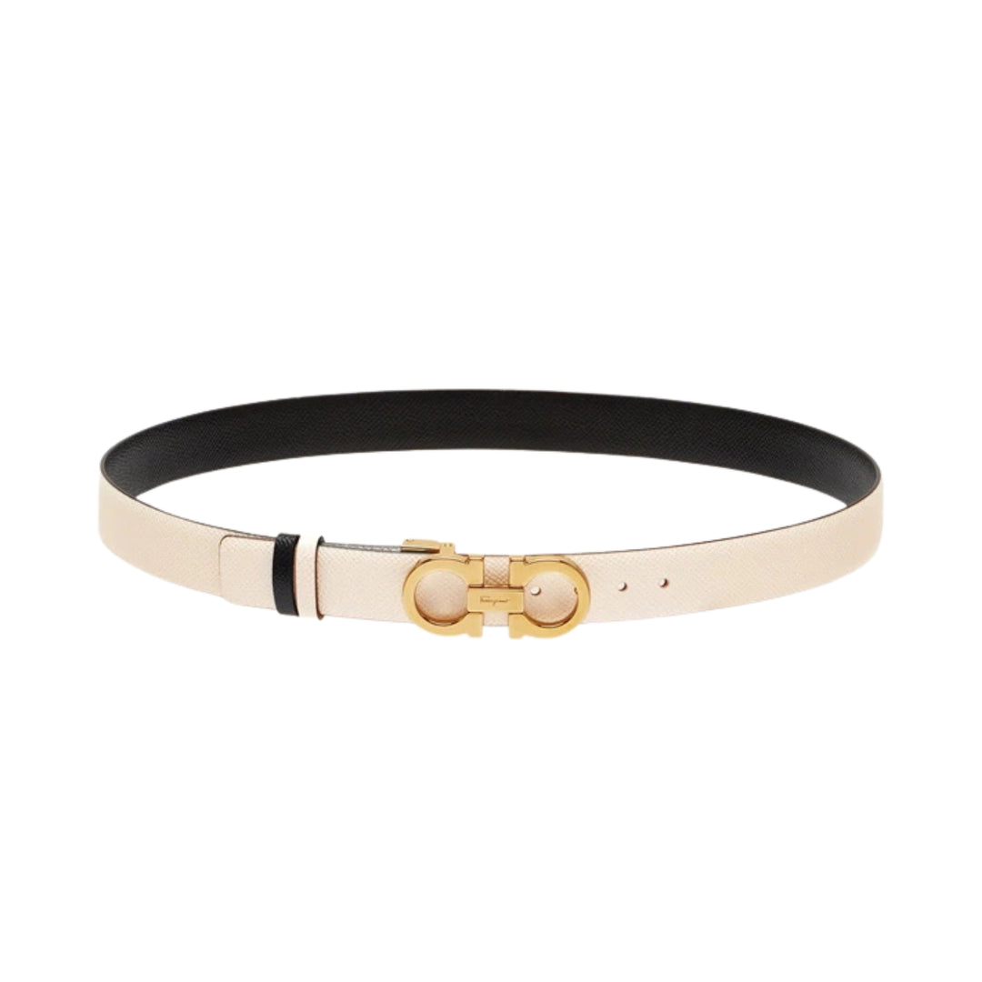 25mm Belt w. Reversible Gancini - Bone/Black (Gold Hardware)