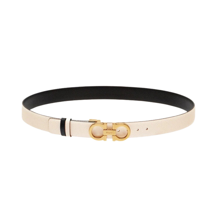 25mm Belt w. Reversible Gancini - Bone/Black (Gold Hardware)
